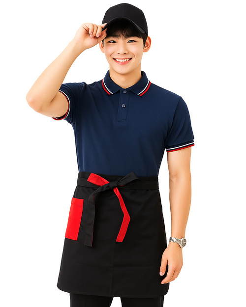 半截圍裙 黑配紅｜造型口袋 雙色綁繩｜<span>APCAN-B-00068</span>