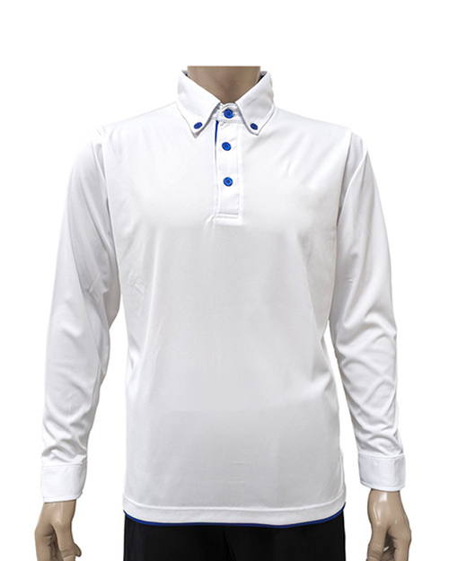 POLO訂製 襯衫袖 長袖 白配寶藍 <span>PCANB-S02-00387a</span>  |商品介紹|POLO衫客製化【訂製款】|POLO衫長袖訂製中性版