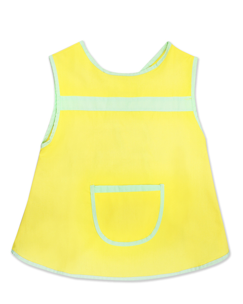 幼兒園圍兜 無袖 訂製款 黃滾粉綠加口袋<span>BIC-00-03</span>