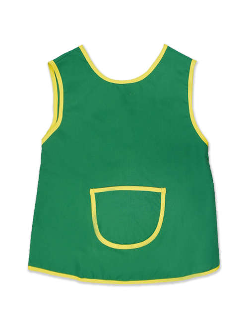 幼兒園圍兜 無袖 訂製款 綠滾黃加口袋<span>BIC-00-04</span>