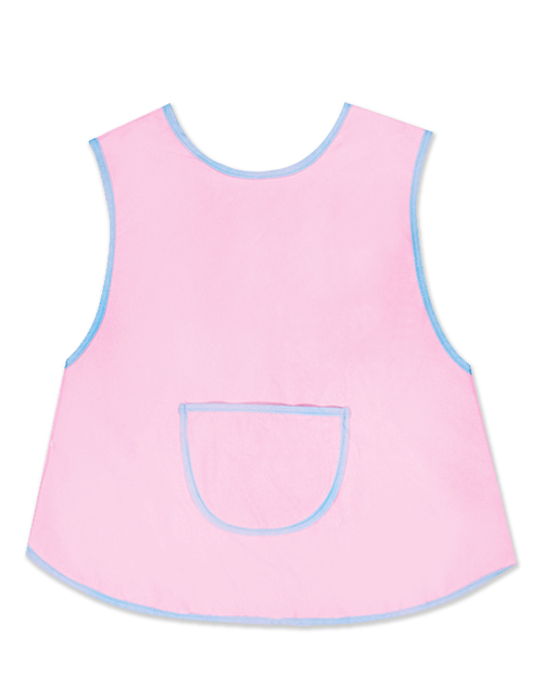 幼兒園圍兜 無袖 訂製款 粉紅滾水藍加口袋<span>BIC-00-05</span>