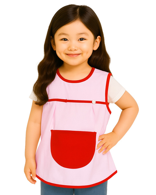 幼兒園圍兜 無袖 訂製款 粉紅滾紅<span>BIC-00-06</span>