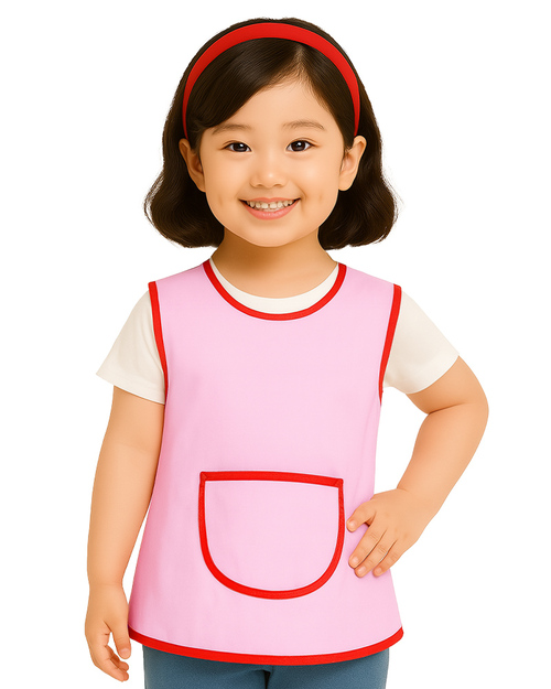 幼兒園圍兜 無袖 訂製款 粉紅底紅邊<span>BIC-00-08</span>
