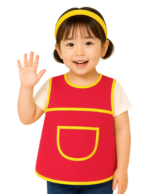 幼兒園圍兜 無袖 訂製款 紅滾黃<span>BIC-00-11</span>  |商品介紹|圍兜【訂製款】|幼兒園圍兜 無袖
