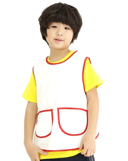 幼兒園圍兜 無袖 訂製款 白滾紅<span>BIC-00-13</span>