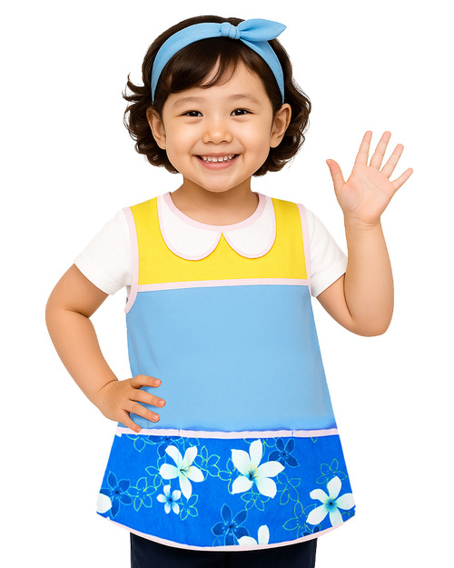 幼兒園圍兜 無袖 訂製款 花布藍黃滾粉紅<span>BIC-00-15</span>  |商品介紹|圍兜【訂製款】|幼兒園圍兜 無袖