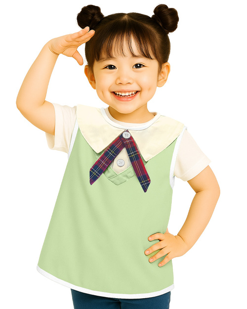 幼兒園圍兜 無袖 訂製款 假兩件粉綠配米<span>BIC-01-25B</span>