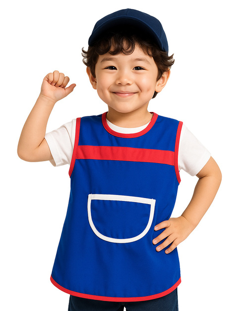 幼兒園圍兜 無袖 訂製款 寶藍滾紅<span>BIC-00-28</span>  |商品介紹|圍兜【訂製款】|幼兒園圍兜 無袖