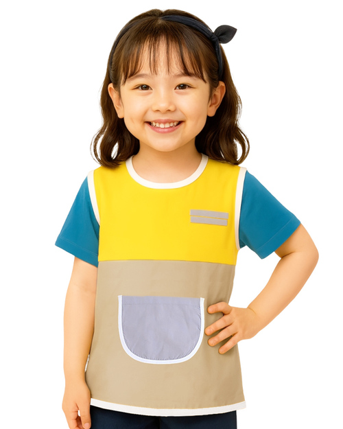 幼兒園圍兜 無袖 訂製款 黃配卡其<span>BIC-00-30</span>  |商品介紹|圍兜【訂製款】|幼兒園圍兜 無袖