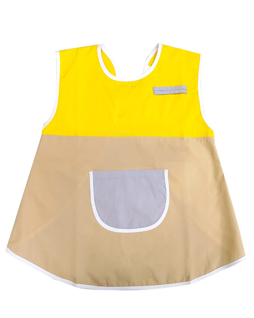 幼兒園圍兜 無袖 訂製款 黃配卡其<span>BIC-00-30</span>  |商品介紹|圍兜【訂製款】|幼兒園圍兜 無袖