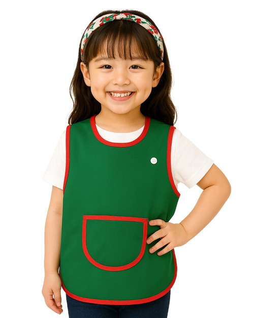 幼兒園圍兜 無袖 訂製款 綠配紅<span>BIC-03-35</span>  |商品介紹|圍兜【訂製款】|幼兒園圍兜 無袖