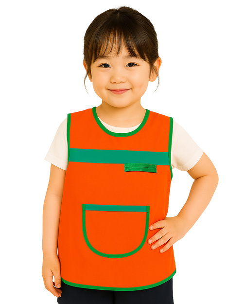 幼兒園圍兜 無袖 訂製款 桔滾綠 <span>BIC-00-40</span>