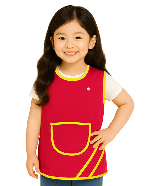 幼兒園圍兜 無袖 訂製款 紅滾黃 <span>BIC-00-41</span>