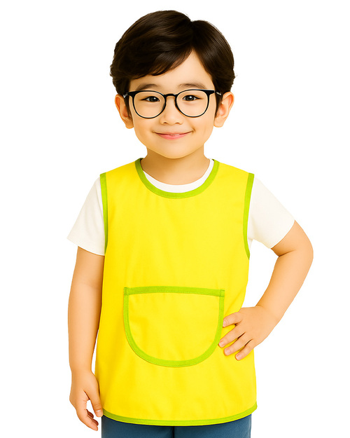 幼兒園圍兜 無袖 訂製款 黃滾綠 <span>BIC-00-42</span>