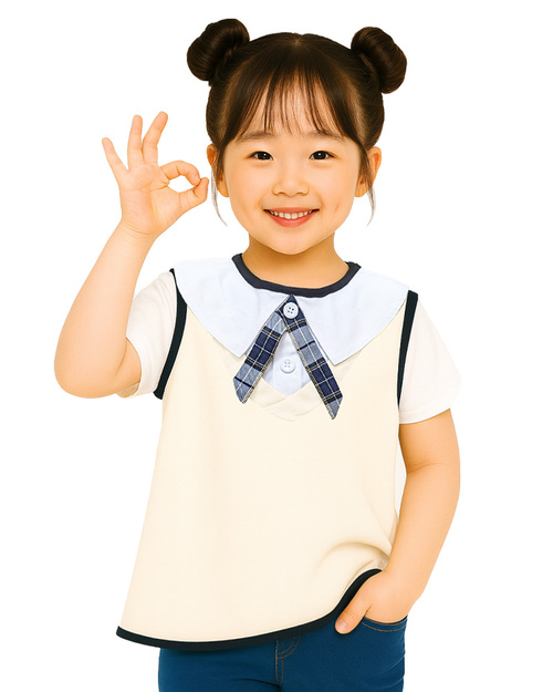 幼兒園圍兜 無袖 訂製款 假兩件款 米白配白<span>BIC-01-27</span>