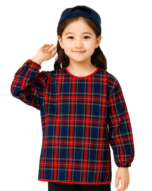 幼兒園圍兜 長袖 訂製款 格紋<span>BICS-02-03</span>