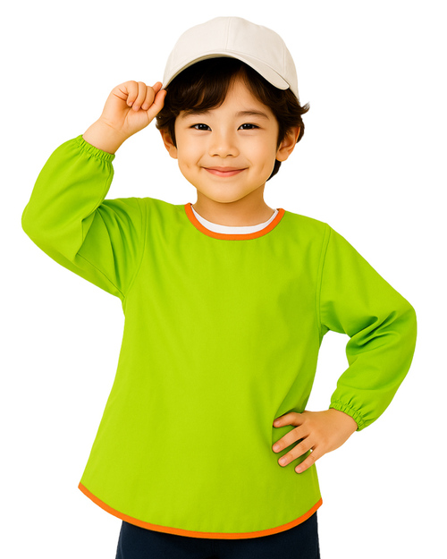 幼兒園圍兜 長袖 訂製款 果綠配橘<span>BICS-00-09</span>