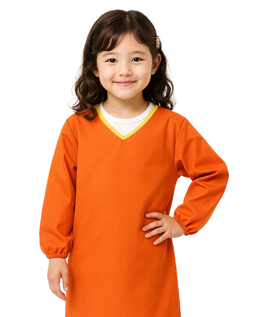 幼兒園圍兜 長袖 訂製款 橘配黃<span>BICS-02-10</span>  |商品介紹|圍兜【訂製款】|幼兒園/國小圍兜 長袖 