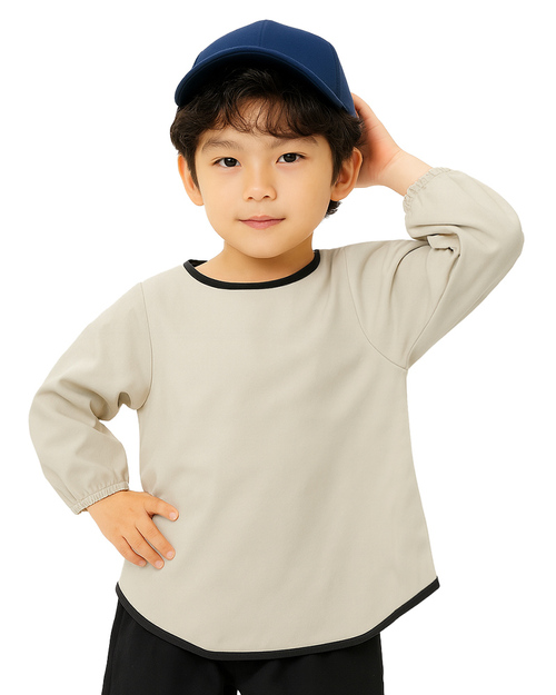 幼兒園圍兜 長袖 訂製款 淺棕配黑<span>BICS-00-11</span>  |商品介紹|圍兜【訂製款】|幼兒園/國小圍兜 長袖 