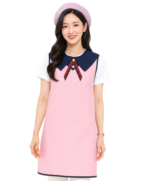 幼教保老師圍兜 特殊圍裙訂製款 假兩件粉 <span>BID-00-05</span>  |商品介紹|圍兜【訂製款】|大人圍兜 