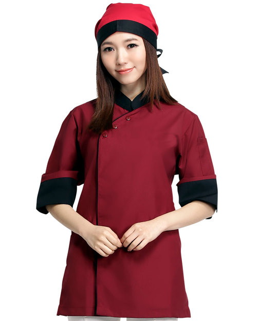 港式餐飲服 五分袖 紅/黑<span>CCH-CAN-SA-05</span>  |商品介紹|餐飲服裝 / 廚師服 / 廚師帽|港式餐飲服 【訂製款】
