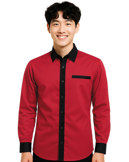港式餐飲服 長袖 酒紅黑 <span>CCH-CAN-SA-13</span>  |商品介紹|餐飲服裝 / 廚師服 / 廚師帽|港式餐飲服 【訂製款】