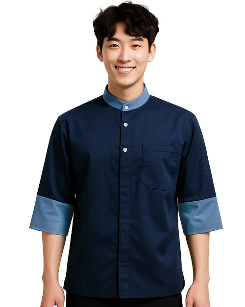 港式餐飲服 七分袖 丈青中藍<span>CCH-CAN-SB-16</span>  |商品介紹|餐飲服裝 / 廚師服 / 廚師帽|港式餐飲服 【訂製款】