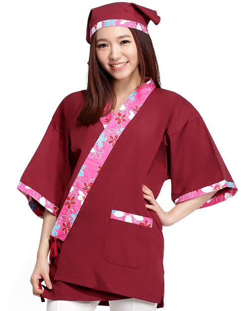 日式和服 花布/酒紅<span>CCJ-CAN-CA-03</span>  |商品介紹|餐飲服裝 / 廚師服 / 廚師帽|日式餐飲服 【訂製款】