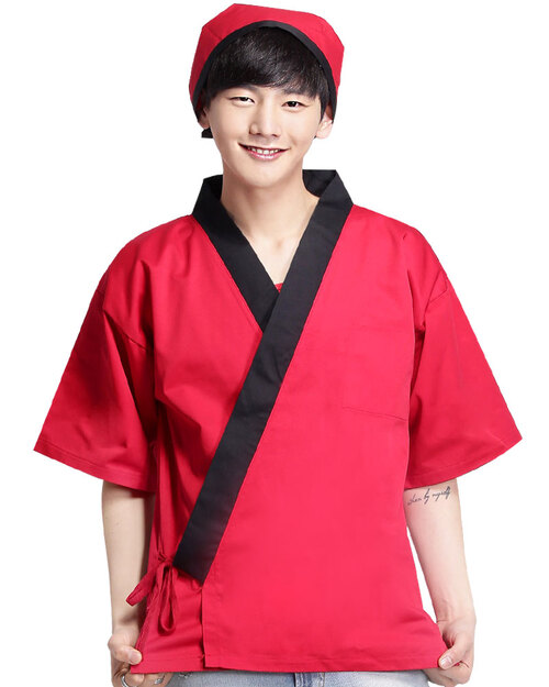 日式和服 紅/黑 無口袋<span>CCJ-CAN-CA-10</span>  |商品介紹|餐飲服裝 / 廚師服 / 廚師帽|日式餐飲服 【訂製款】