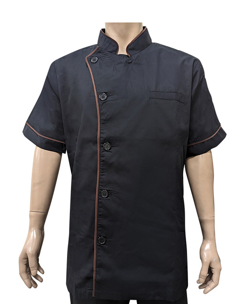 廚師服 單排黑釦 短袖 黑咖啡<span>CCW-CAN-AB-13</span>  |商品介紹|餐飲服裝 / 廚師服 / 廚師帽|西式廚師服  【訂製款】