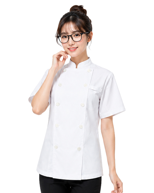 短袖廚師服｜雙排釦＋名牌環袋 白｜<span>CCW-CAN-BA-10</span>