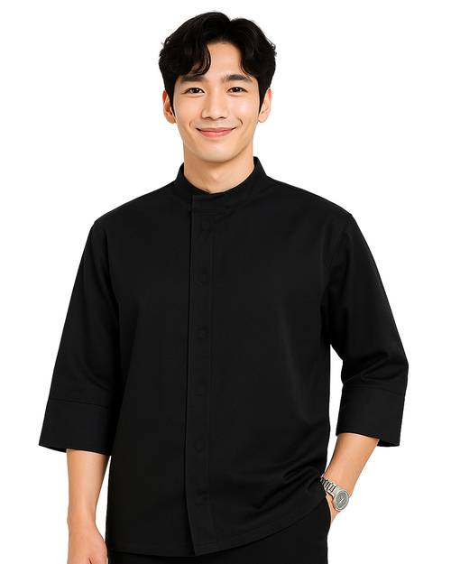 廚師服｜單排暗釦 後背透氣開口｜七分袖 黑｜<span>KC-7KO-0004-01</span>