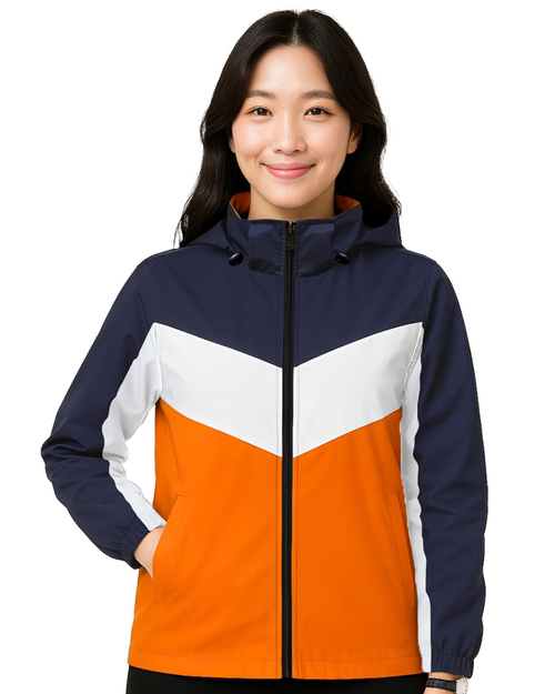 連帽風衣外套 可拆帽 洞洞布內裡 丈青配白橘 <span>COAT-C-01</span>