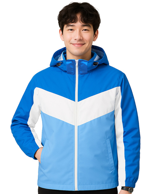 連帽風衣外套 可拆帽 洞洞布內裡 翠藍配白水藍 <span>COAT-C-01a</span>