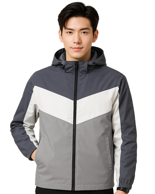 連帽風衣外套 可拆帽 洞洞布內裡 深灰配白灰 <span>COAT-C-01c</span>