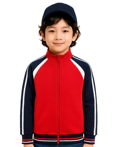 立領斜袖運動外套 訂製 紅配丈青白<span>CTCANK-B-10</span>  |商品介紹|外套【訂製 / 現貨款】|針織外套 童款