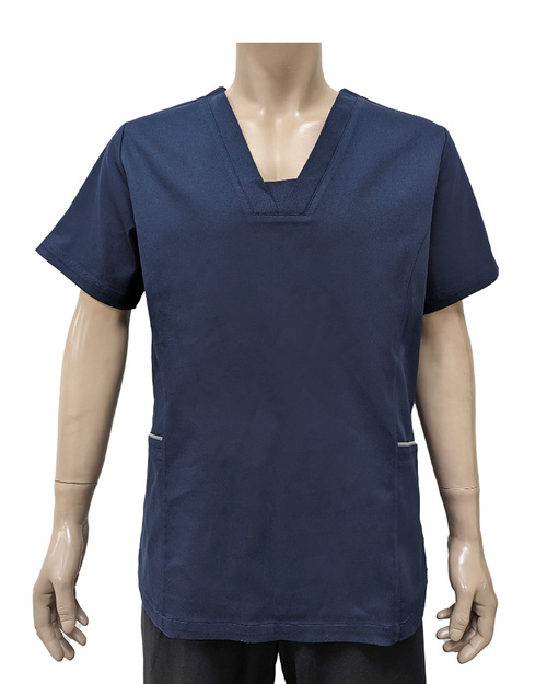 V領檔片 剪接斜口袋手術服-丈青<span>DOCA-A03-02b</span>  |商品介紹|醫護服 / 手術服  /  手術帽  /  健檢服【訂製款】|手術服 【訂製款】