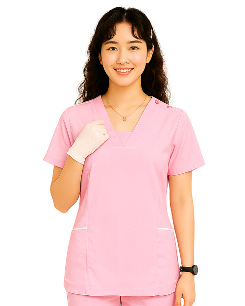 V領檔片 剪接斜口袋手術服-肩開釦款-粉紅<span>DOCA-A03-03c</span>