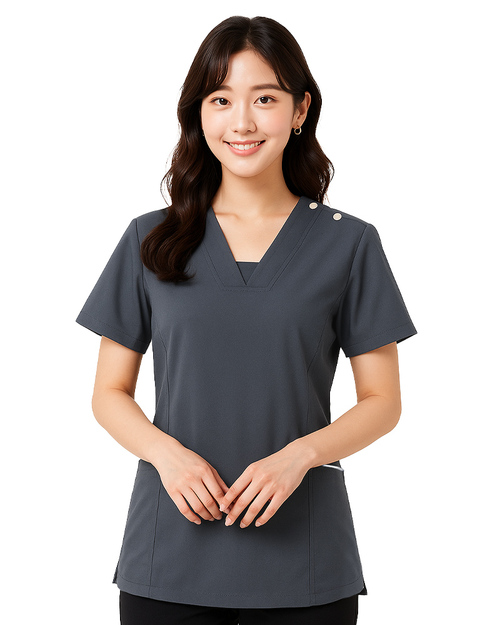 V領檔片 剪接斜口袋手術服-肩開釦款-深灰<span>DOCA-A03-03d</span>