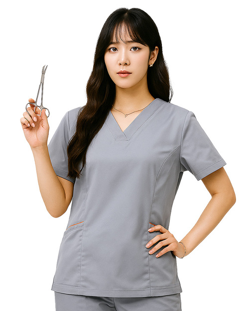 V領接片斜口袋手術服-灰配桔<span>DOCA-A03-01</span>