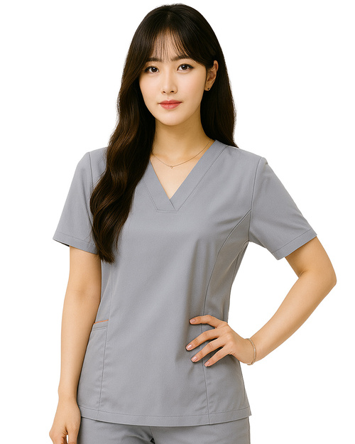 V領接片斜口袋手術服-灰配桔<span>DOCA-A03-01</span>