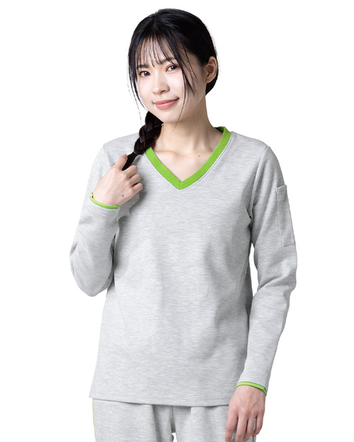 健檢服 女版 麻灰配綠 <span>HELTH-W-B10</span>  |商品介紹|醫護服/手術服/手術帽/健檢服/哺乳衣【訂製款】|健檢服 【訂製款】