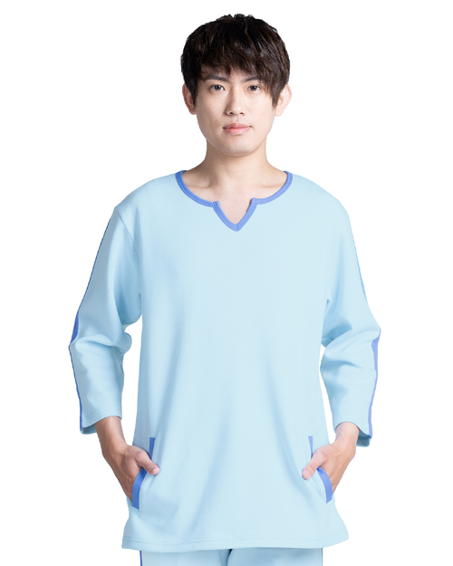 健檢服 男版 貼條+滾領 藍色 <span>HELTH-M-C18 </span>  |商品介紹|醫護服/手術服/手術帽/健檢服/哺乳衣【訂製款】|健檢服 【訂製款】