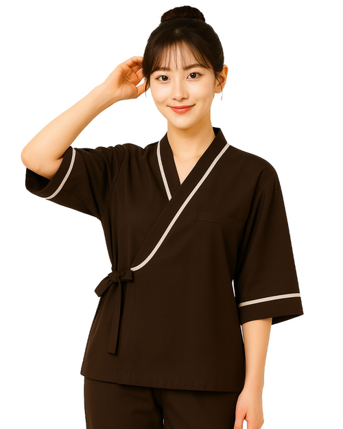 健檢服 女版 日式款 咖啡配卡其 <span>HELTH-W-E01</span>  |商品介紹|醫護服/手術服/手術帽/健檢服/哺乳衣【訂製款】|健檢服 【訂製款】