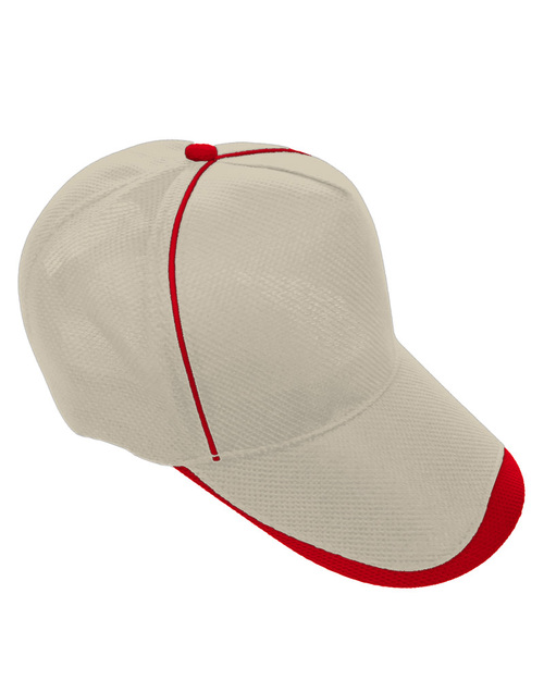 交織五片帽 兔唇水骨型-米白配紅 <span>HIN-A2a-16</span>  |商品介紹|帽子【現貨款】|交織網帽