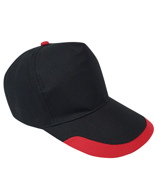 交織網帽五片帽日型扣現貨-黑配紅U型 <span>HIN-A3-05</span>  |商品介紹|帽子【現貨款】|交織網帽