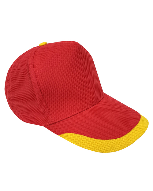 交織網帽五片帽日型扣現貨-紅配金黃U型 <span>HIN-A3-11</span>  |商品介紹|帽子【現貨款】|交織網帽