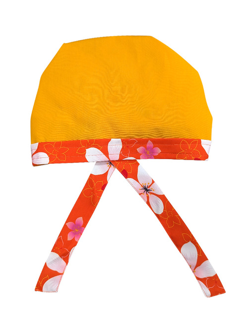 頭巾帽 桔黃底桔花邊款<span>HSF-B10</span>  |商品介紹|領巾 / 頭巾 / 領帶 / 剪髮巾【訂製 / 現貨款】|頭巾【訂製款】