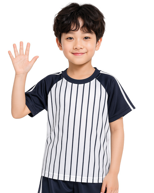 夏季幼兒園-T恤訂製-丈青配白-昇華配條 <span>KINDER-S-B07a</span>