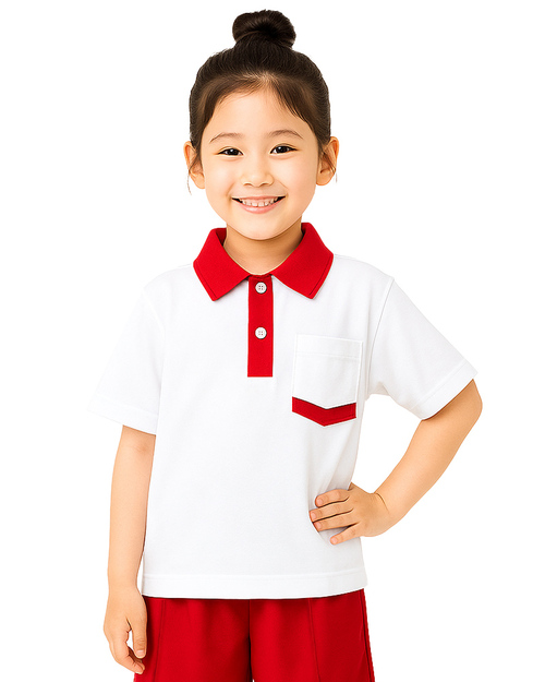 夏季國小運動服-POLO衫白配紅 <span>KINDER-S-P04</span>